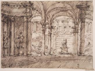 Recto: A Palace Staircase Seen through a Colonnade
Verso: Sketches of a Dome, and Five Caricature Heads