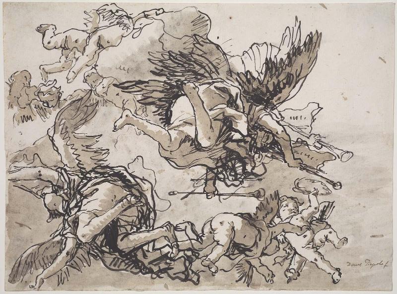 Flying Angels with Trumpets Accompanied by Putti