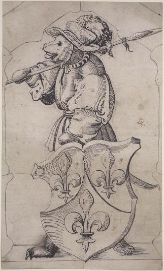 Bear holding Coat-of-Arms with Fleurs-de-lis: