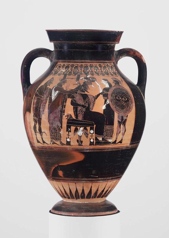 Two-handled jar (amphora) depicting the birth of Athena