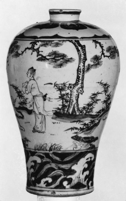 Meiping-shaped bottle with figures in landscape