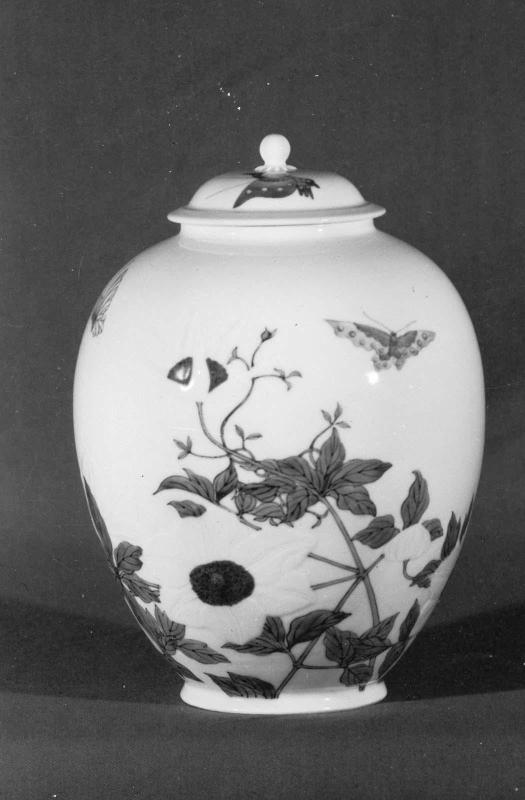 Jar with a design of butterflies and flowers