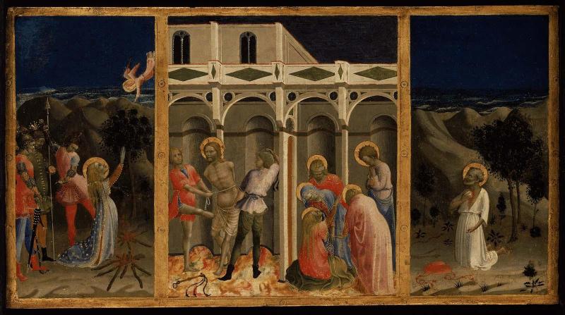 Martyrdom of a Female Saint (Saint Agnes?); Flagellation of Christ; Saint Jerome in the Wilderness [the "Sherman Predella"]