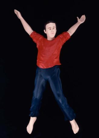 Figure wearing orange and blue