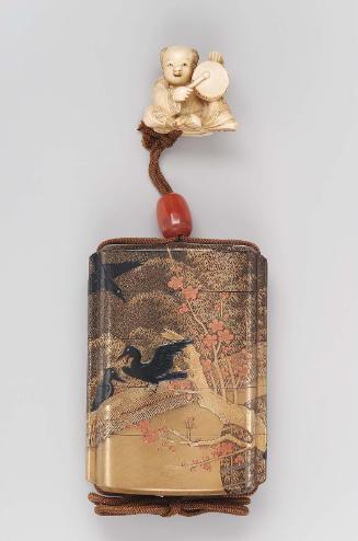 Four-case inro with plum and crow design
