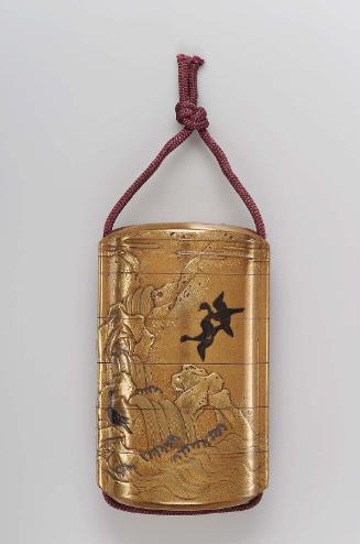 Five-case inro with design of waterfalls and geese