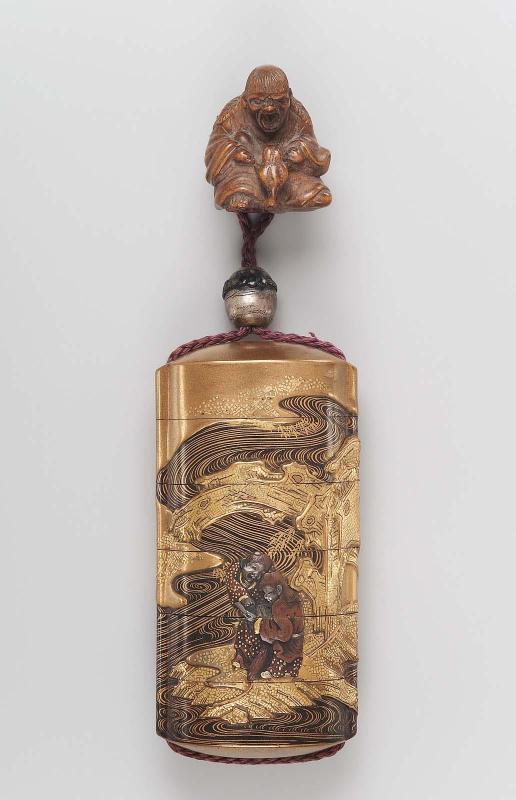 Five-case inro with design of Kanzan and Jittoku