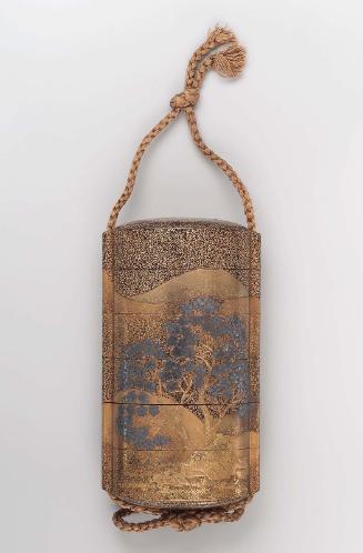 Five-case inro with design of cherry-blossom at Yoshino