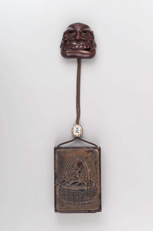 Three-case inro in the form of an old Chinese ink-cake