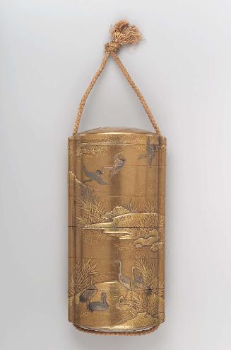 Five-case inro with design of cranes, river and reeds