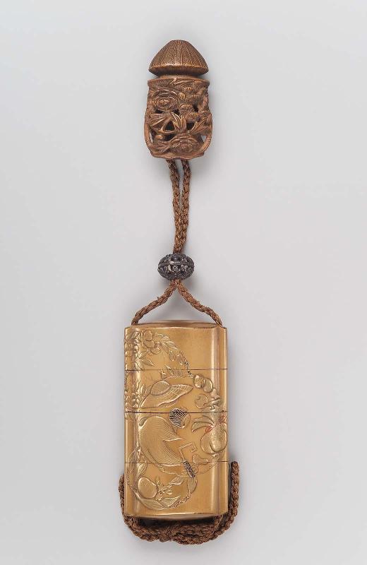 Four-case inro with design of hats and plum blossom