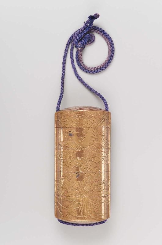 Four-case inro with design of ho-o birds and clouds