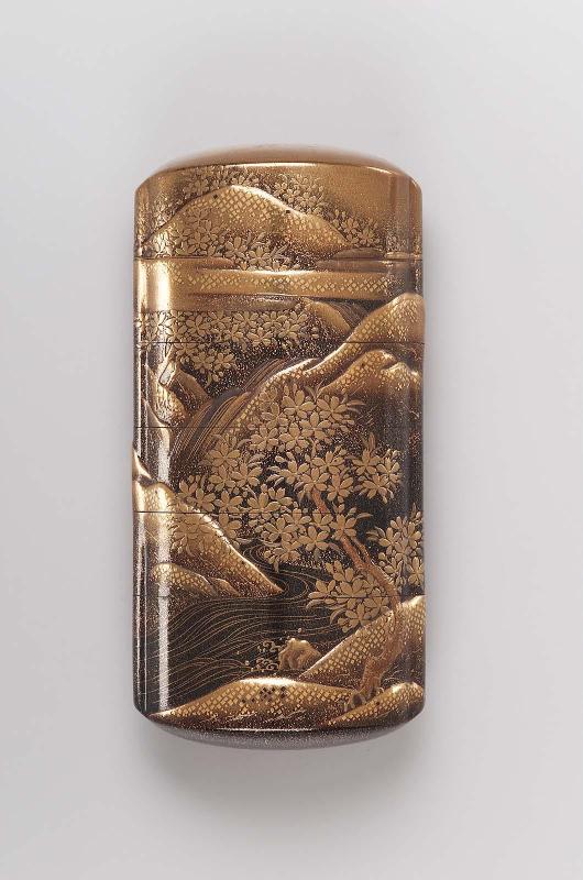 Five-case inro with mountain landscape design