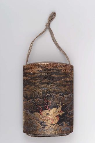 Four-case inro with dragon and waves design