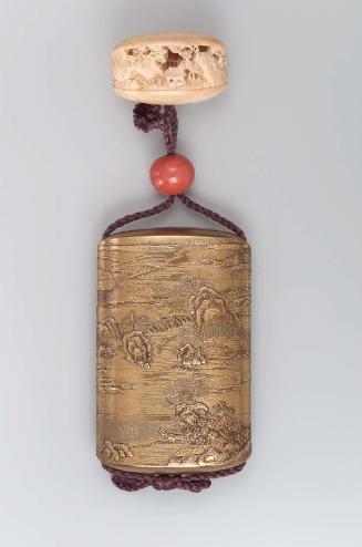 Netsuke in the form of a clam opening to reveal a landscape design