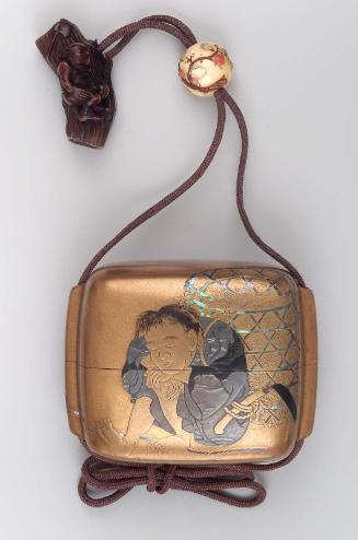 Single-case inro  with herdboy and ox design, with detachable inner tray