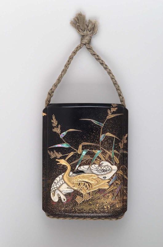 Four-case inro with geese and reeds design