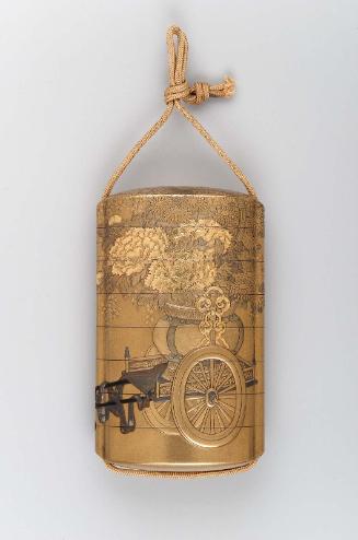 Seven-case inro with flower-cart (hanaguruma) and cherry-blossom design