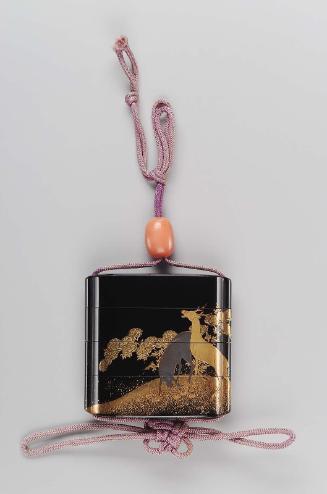 Three-case inro with deer and ajisai design