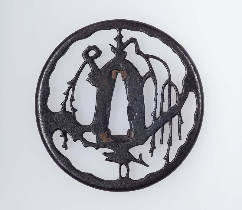 Tsuba with design of egret and weeping willow