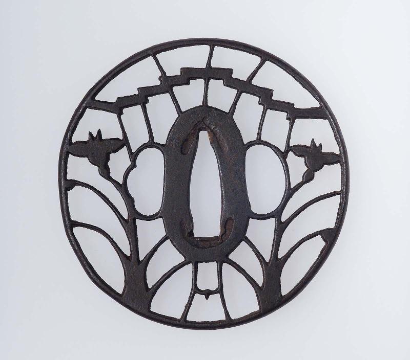 Tsuba with design of irises and eightfold bridge