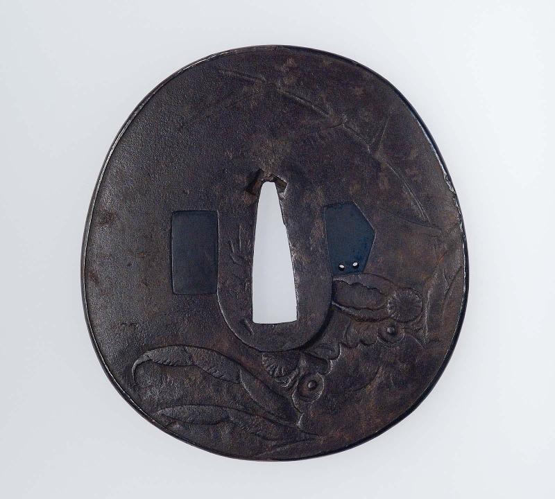Tsuba with design of crab and grasses