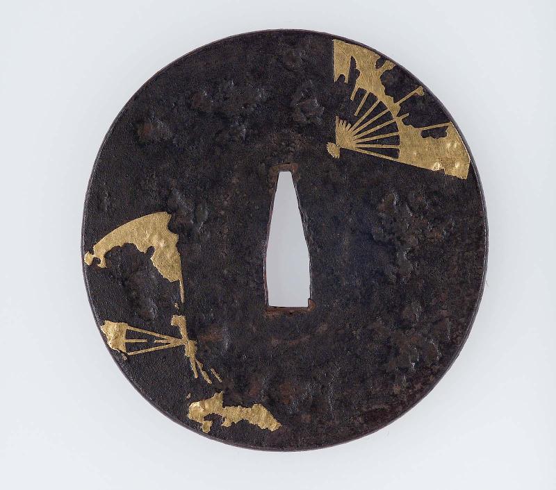 Tsuba with design of broken fans