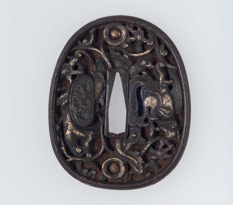 Tsuba with design of European-style dragons and pearls