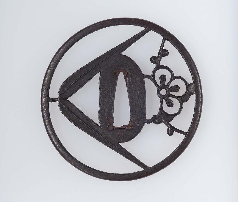 Tsuba with design of plum blossom and bamboo leaves