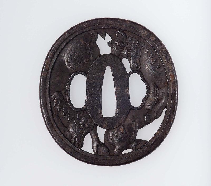 Tsuba with design of two prancing horses