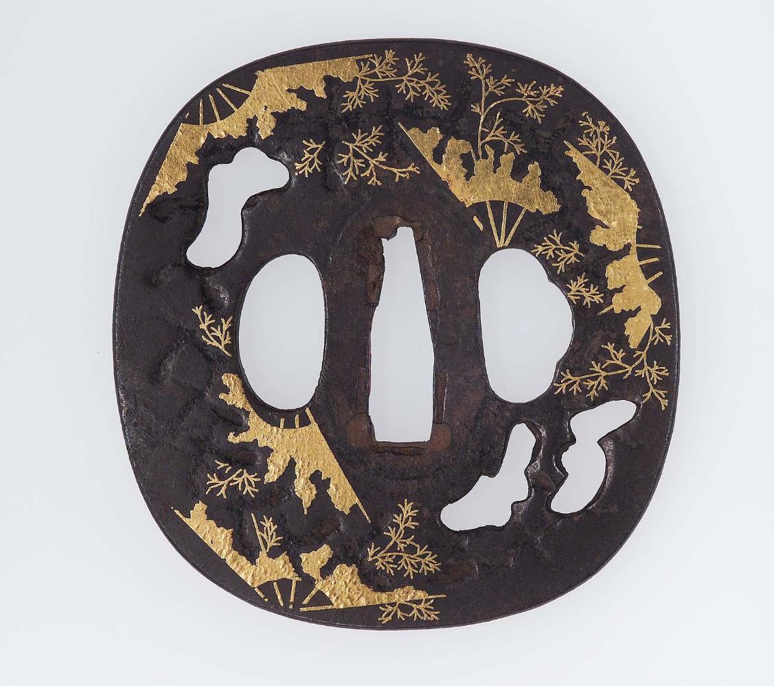 Tsuba with design of fans and ferns