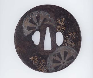 Tsuba with design of waterwheels and ferns