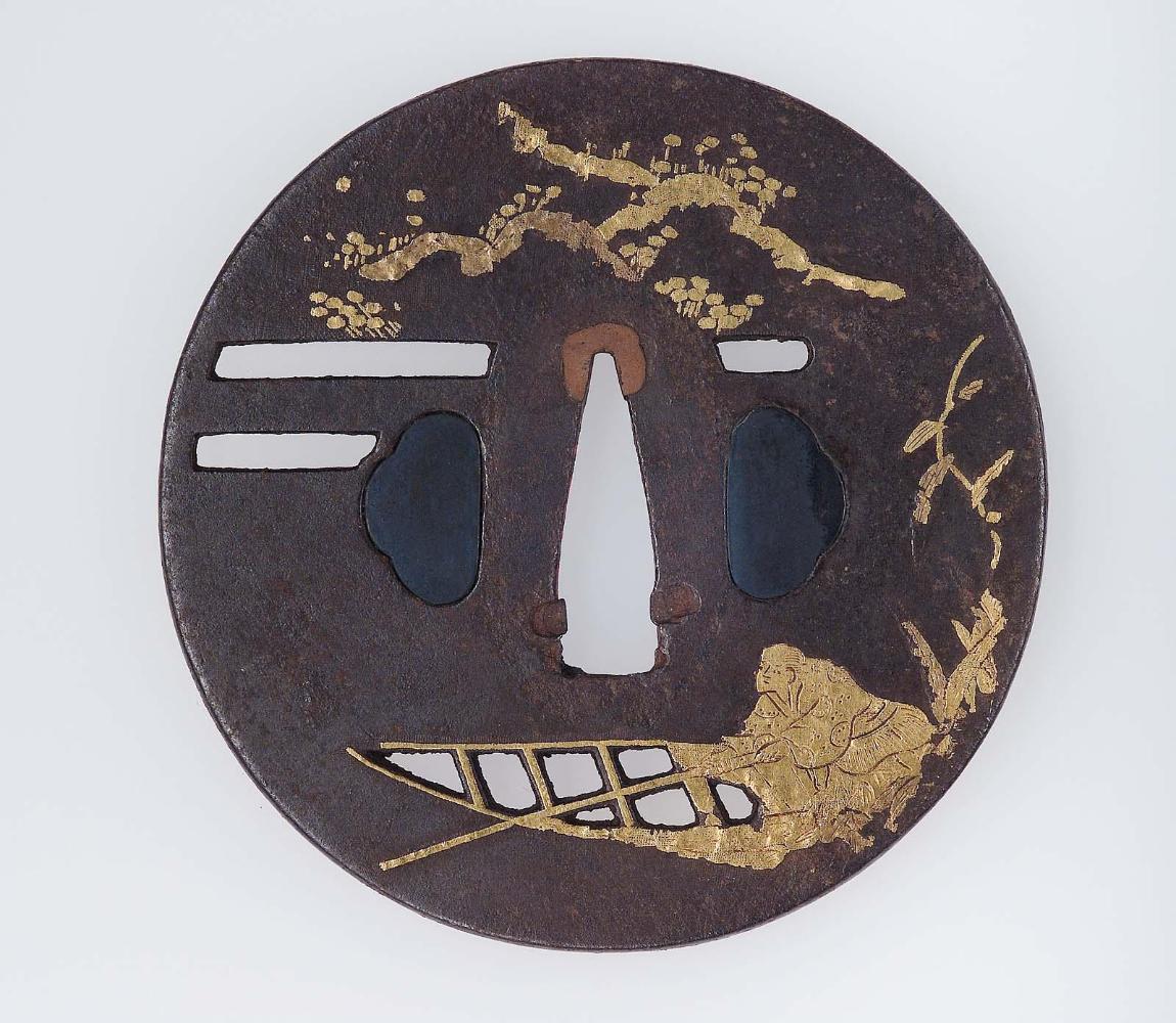 Tsuba with design of fisherman and farmer