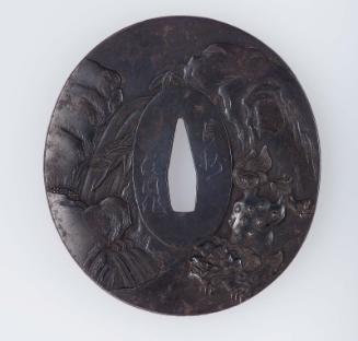 Tsuba with design of shishi by a mountain freshet