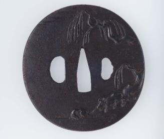 Tsuba with design of buffaloes and willow trees