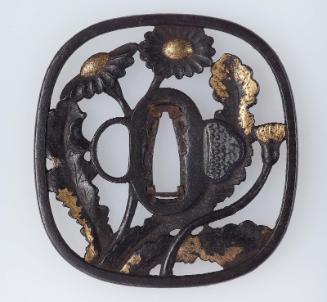 Tsuba with design of chrysanthemums