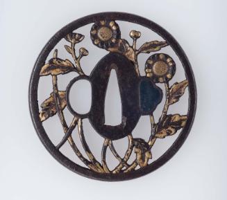 Tsuba with design of chrysanthemums