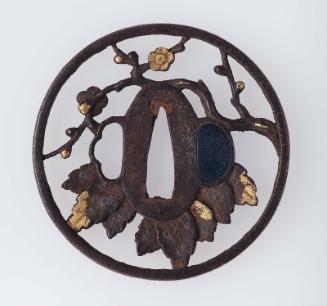 Tsuba with design of cherry blossom and leaves