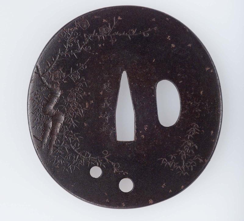 Tsuba with design of plum and bamboo
