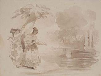 Girl at pond with swan