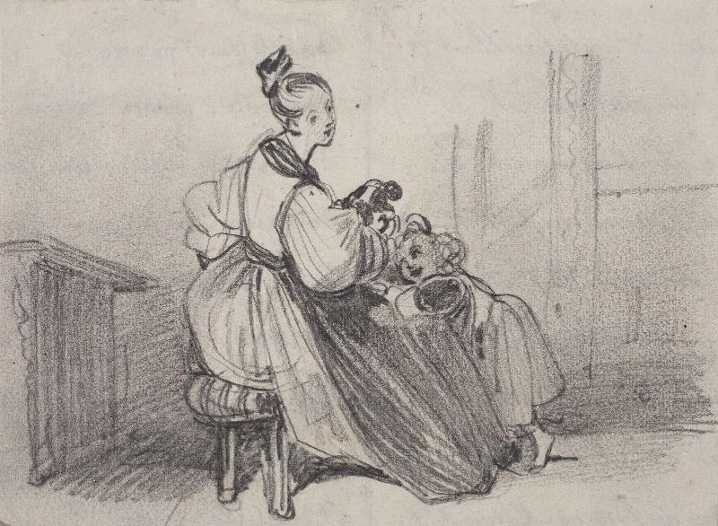 Woman, dog and child