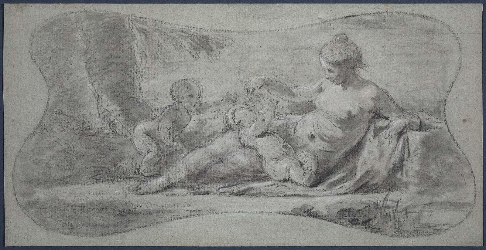 Reclining Woman with two Putti