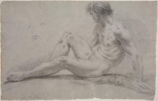 Reclining Male Nude with Subsidiary Study of a Face; verso: Two Studies of a Male Nude with Raised Arms