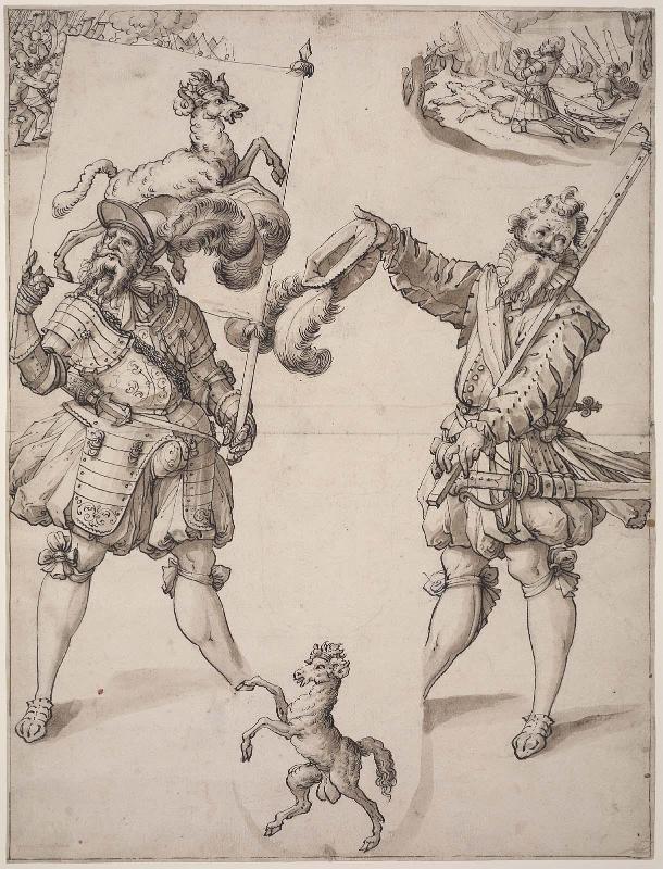 Stained-Glass Design: Two Lansquenets with the Standard of Schaffhausen