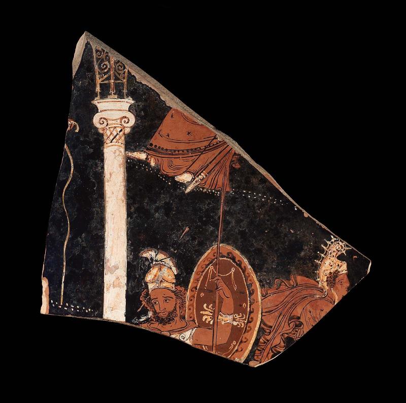 Fragment of a mixing bowl (volute-krater) depicting the departure of Amphiaraos