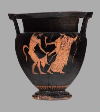 Mixing bowl (column krater) depicting Dionysos with a satyr