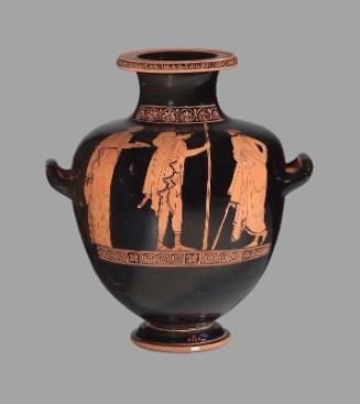 Water jar (hydria) depicting a youth departing