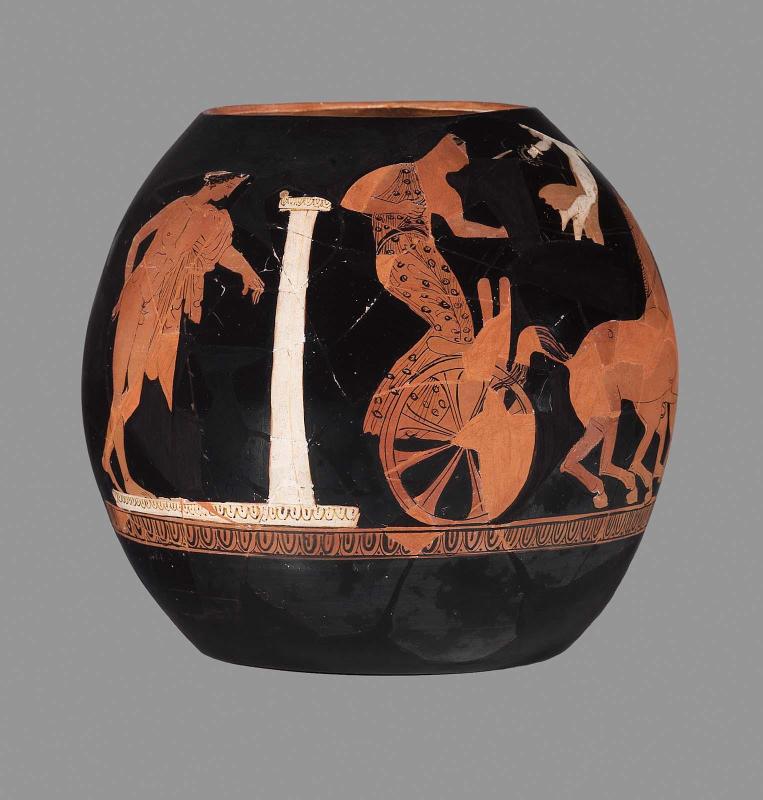 Pitcher (oinochoe) with chariot and Nike