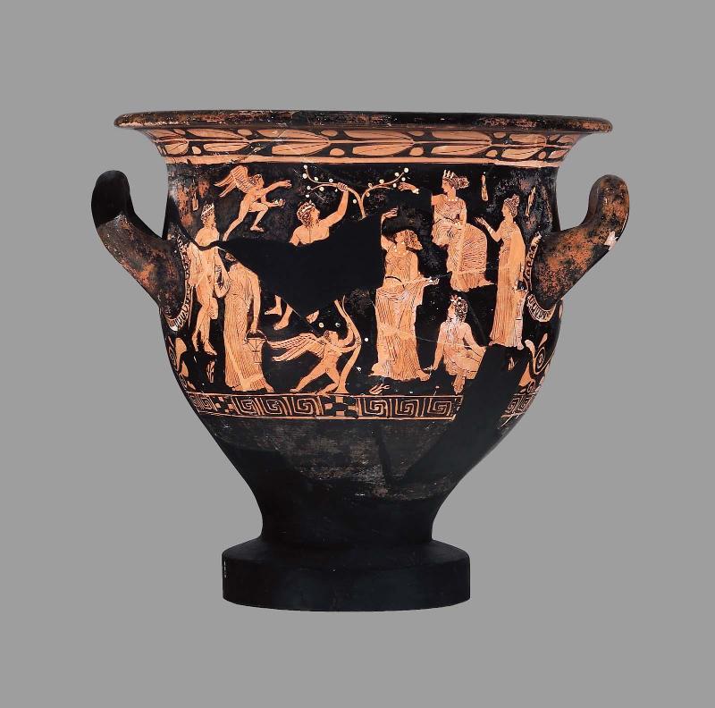 Mixing bowl (bell krater) depicting youths and maidens gathering fruit