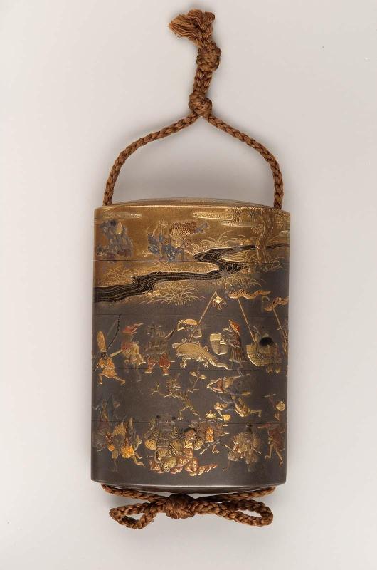 Four-case inro with design of the Hundred Demons (hyakki)